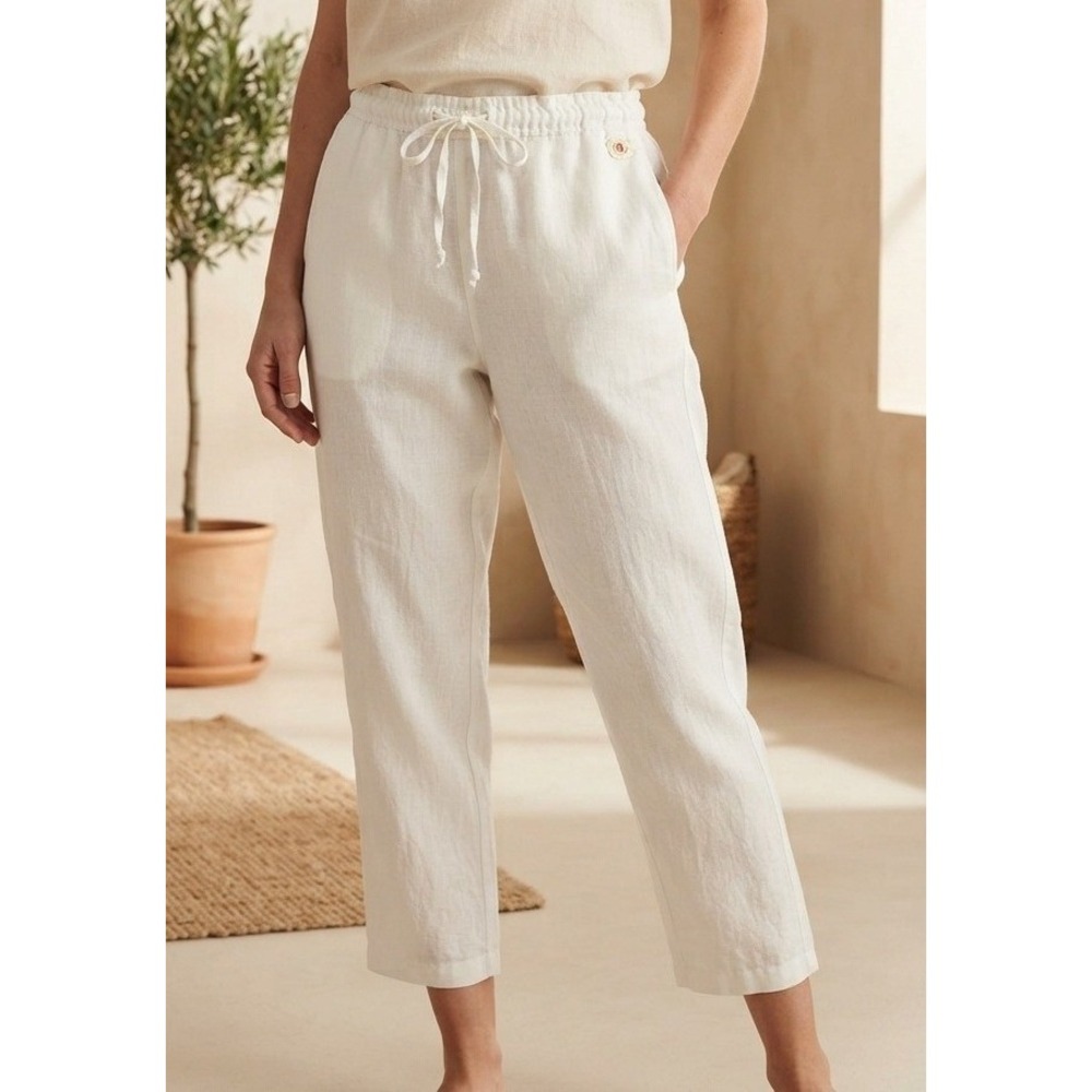 Style & Co. Linen Drawstring Pants Women's 12P Ivory Beach Coastal Summer Boho